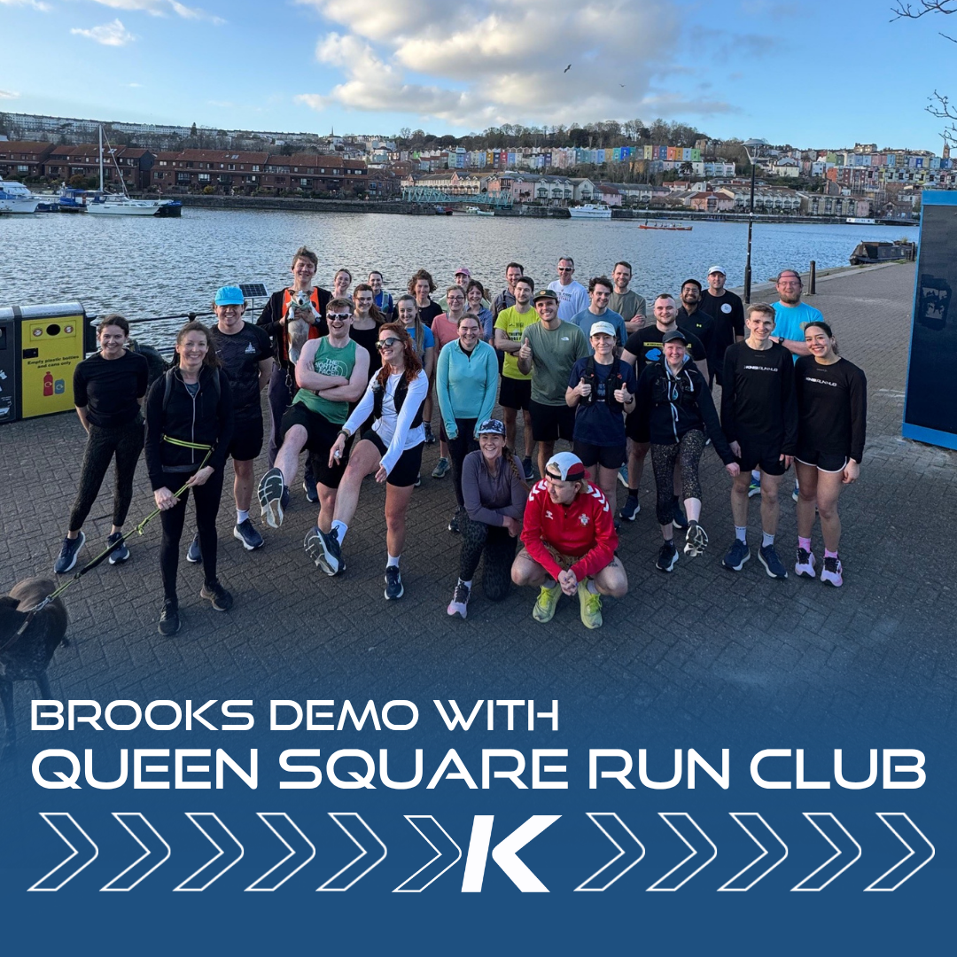 Kinisi Run Hub hosting a Brooks shoe demo event with Queen Square Run Club in Bristol