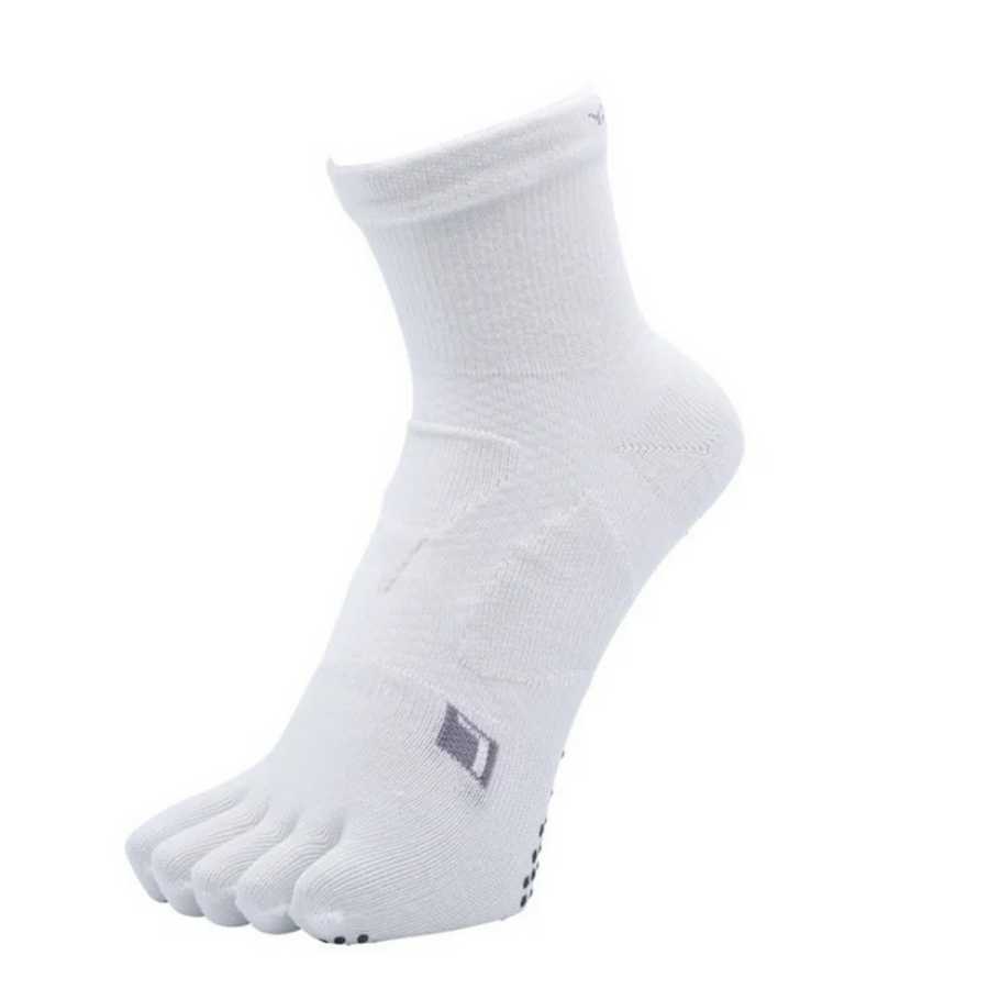 YAMAtune Spider Arch 5-Toe Middle Running Socks - White/White