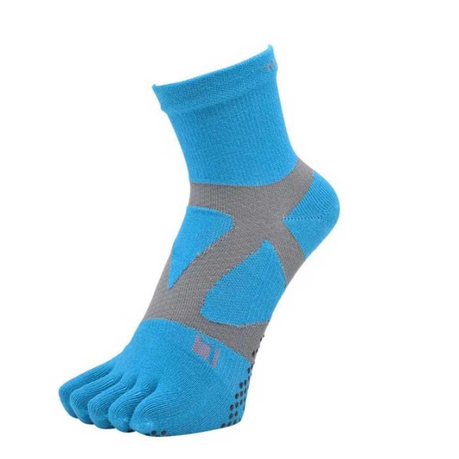 YAMAtune Spider Arch 5-Toe Middle Running Socks - Turquoise/Grey