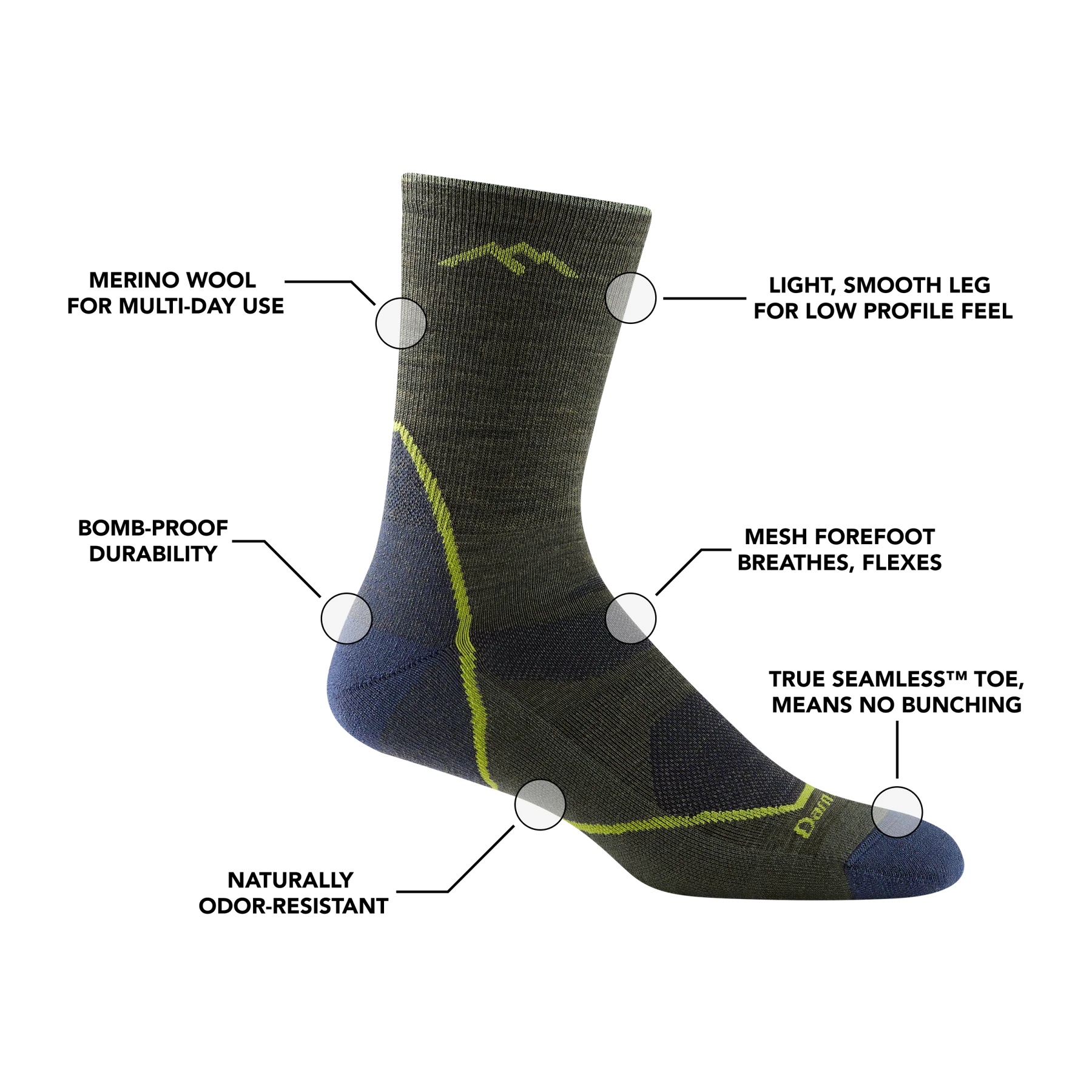 Darn Tough Mens Light Hiker Micro Crew - Denim