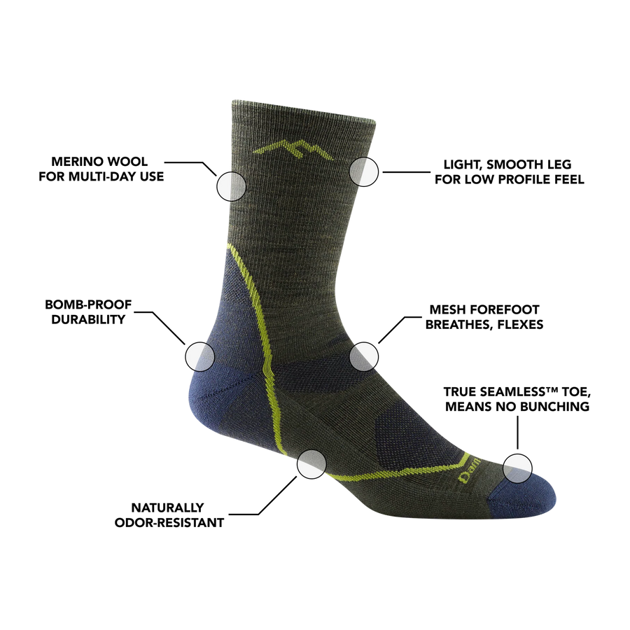 Darn Tough Mens Light Hiker Micro Crew - Denim