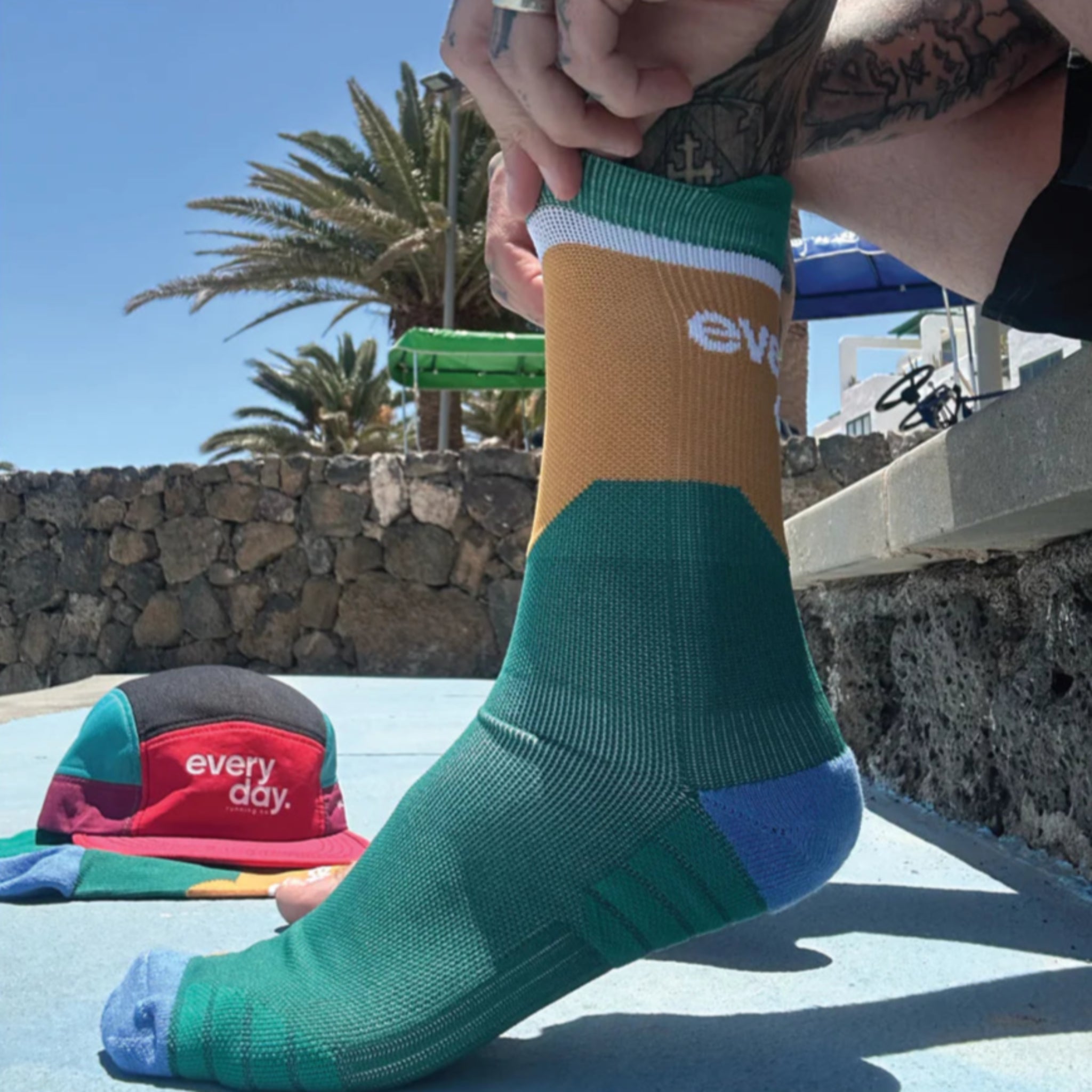 Everyday Running Co Running Socks V2 - Green Trees/Mustard