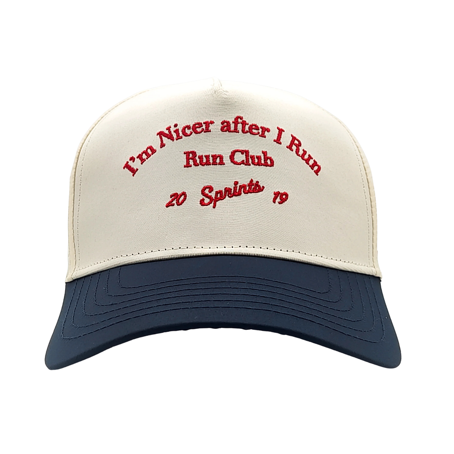 Sprints I'm Nicer After I Run Run Club Structured VP Hat - Cream/Blue