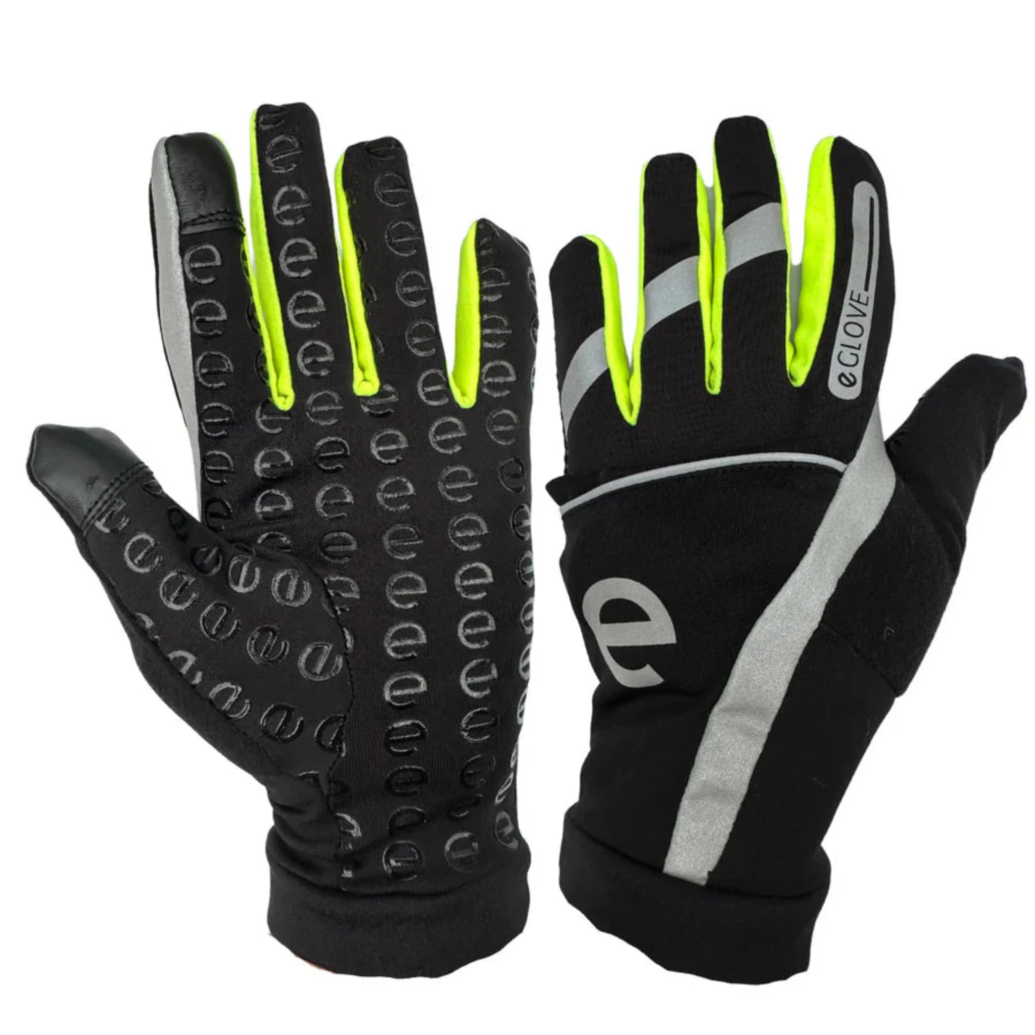 eGlove X-Treme Ultra Flip Touchscreen Running Gloves - Black/Flouro Yellow Hi-Viz