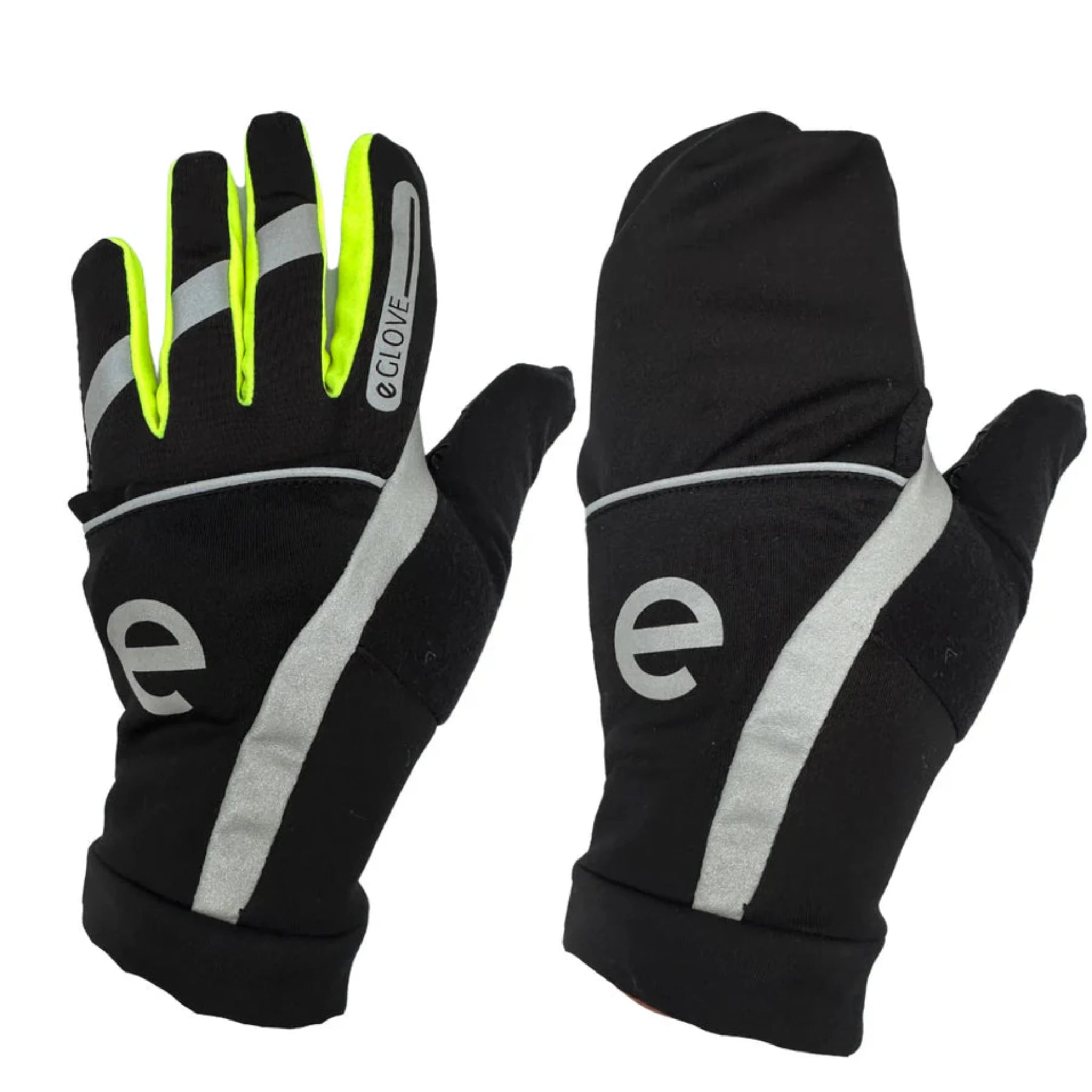 eGlove X-Treme Ultra Flip Touchscreen Running Gloves - Black/Flouro Yellow Hi-Viz