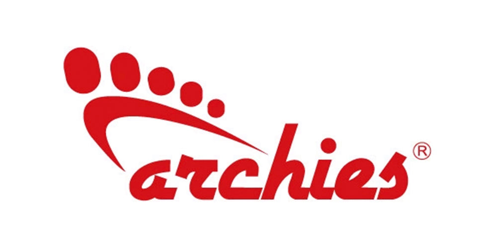 The red Archies logo with a footprint graphic and registered trademark symbol on a plain white background.