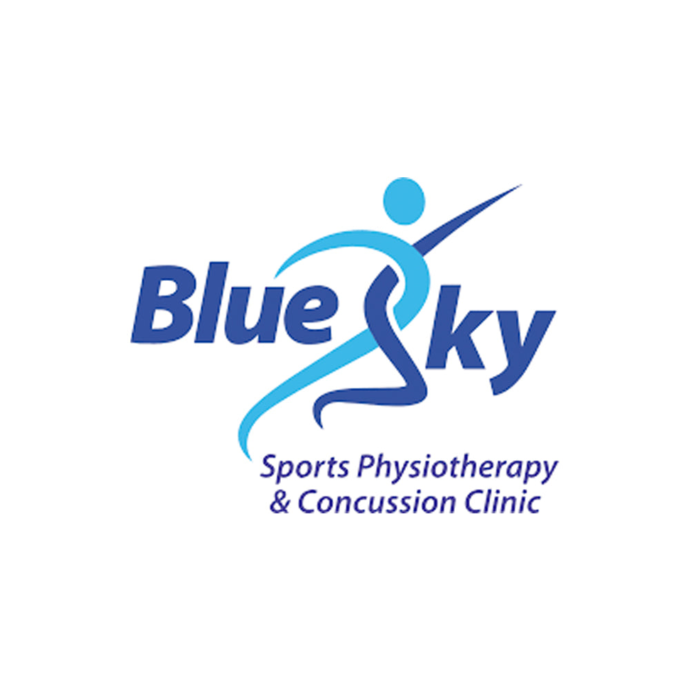 Logo of Blue Sky Sports Physiotherapy & Concussion Clinic with a stylized figure and text on a white background.