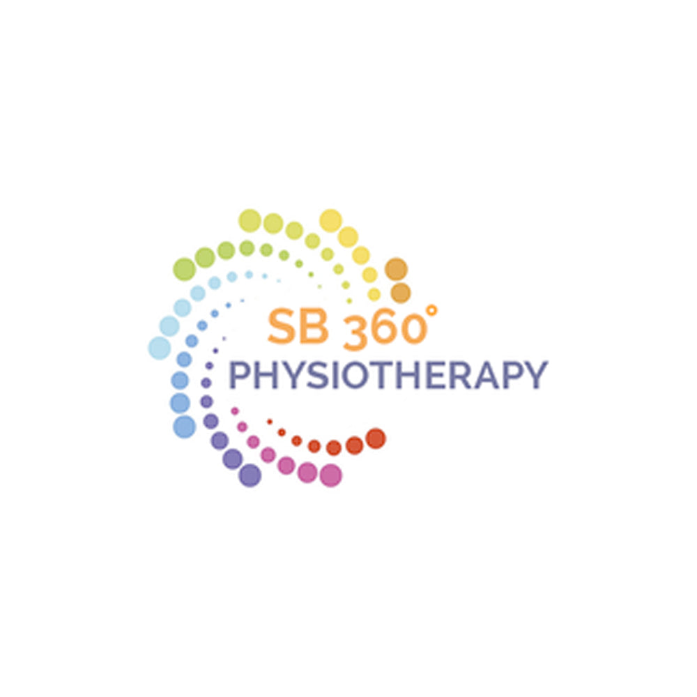 SB 360 Physiotherapy logo with colorful circular design on a white background