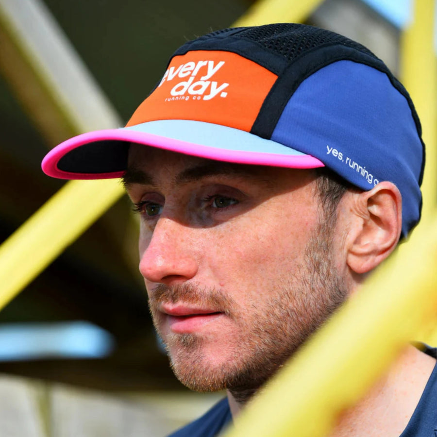Everyday Running Co Mesh Top Running Cap - Blue/Burnt Orange/Bright Pink